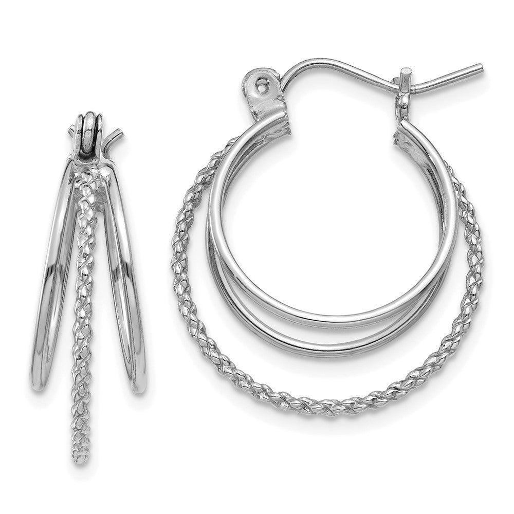 14K White Gold Polished And Textured Circle Hoop Earrings