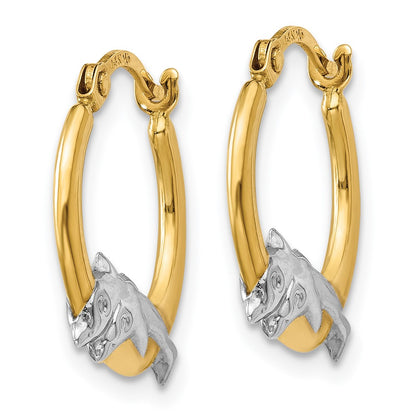 14K Yellow & Rhodium Dolphin Hoop Earrings