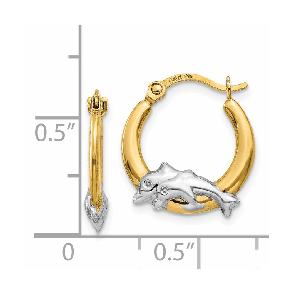 14K Yellow & Rhodium Dolphin Hoop Earrings