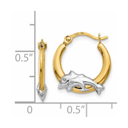 14K Yellow & Rhodium Dolphin Hoop Earrings