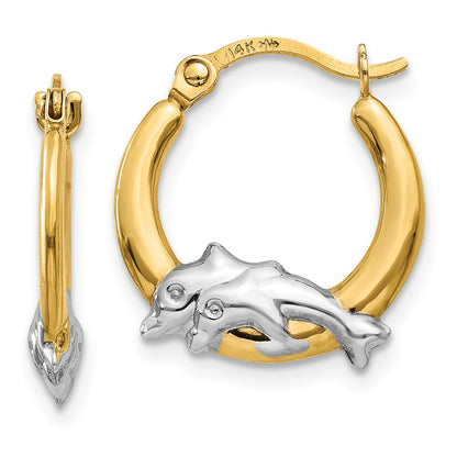 14K Yellow & Rhodium Dolphin Hoop Earrings
