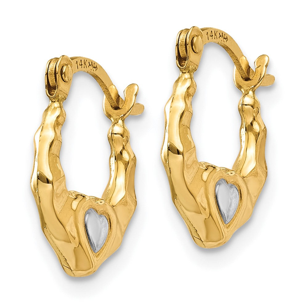14K Yellow & Rhodium Heart Hollow Hoop Earrings