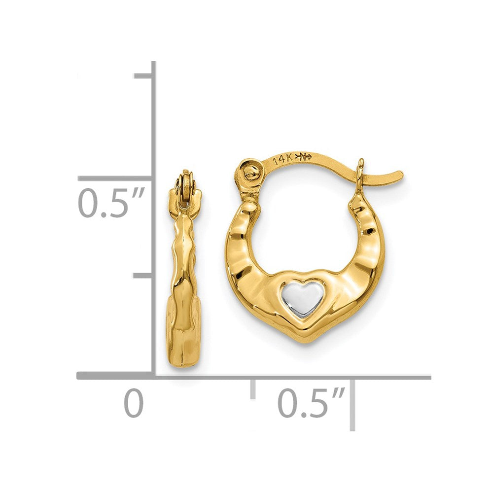 14K Yellow & Rhodium Heart Hollow Hoop Earrings