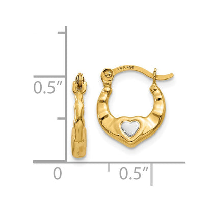 14K Yellow & Rhodium Heart Hollow Hoop Earrings
