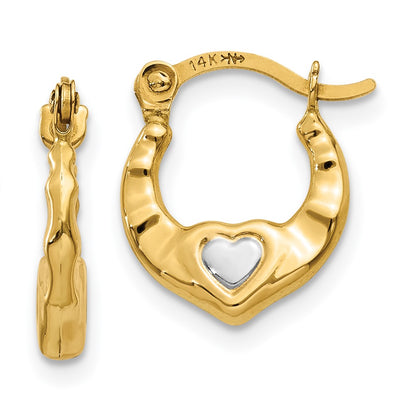 14K Yellow & Rhodium Heart Hollow Hoop Earrings