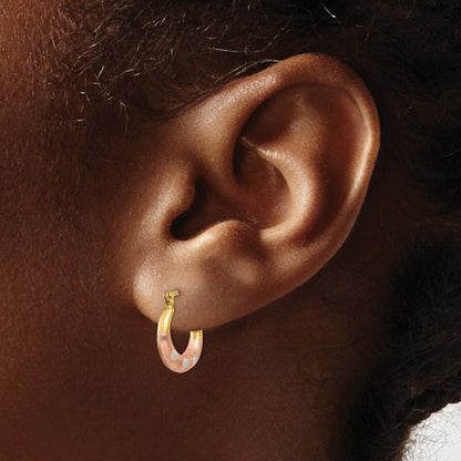14K Yellow & Rhodium White And Rose Flower Hoop Earrings