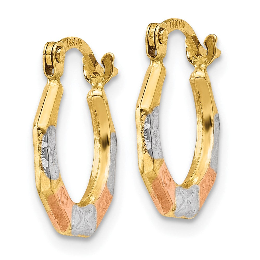 14K Yellow & Rhodium White And Rose Hoop Earrings