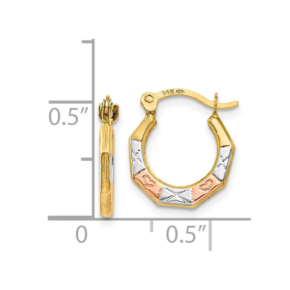 14K Yellow & Rhodium White And Rose Hoop Earrings
