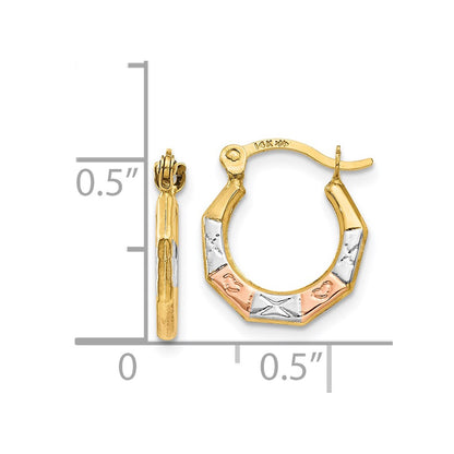 14K Yellow & Rhodium White And Rose Hoop Earrings