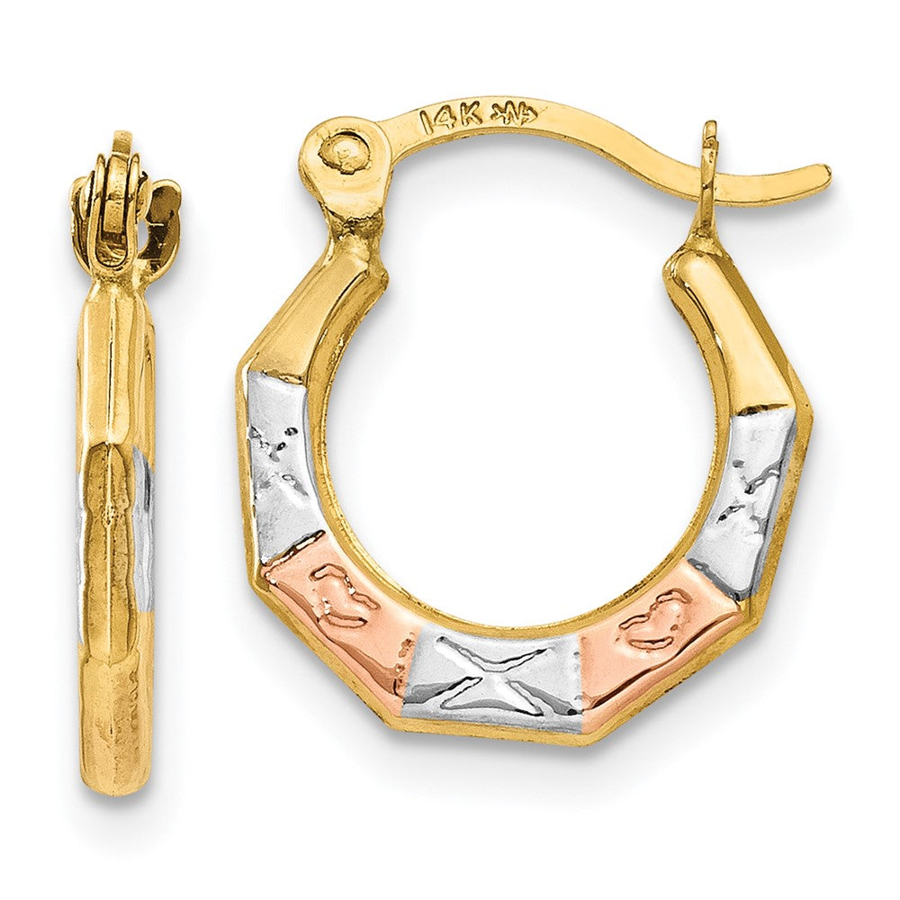 14K Yellow & Rhodium White And Rose Hoop Earrings