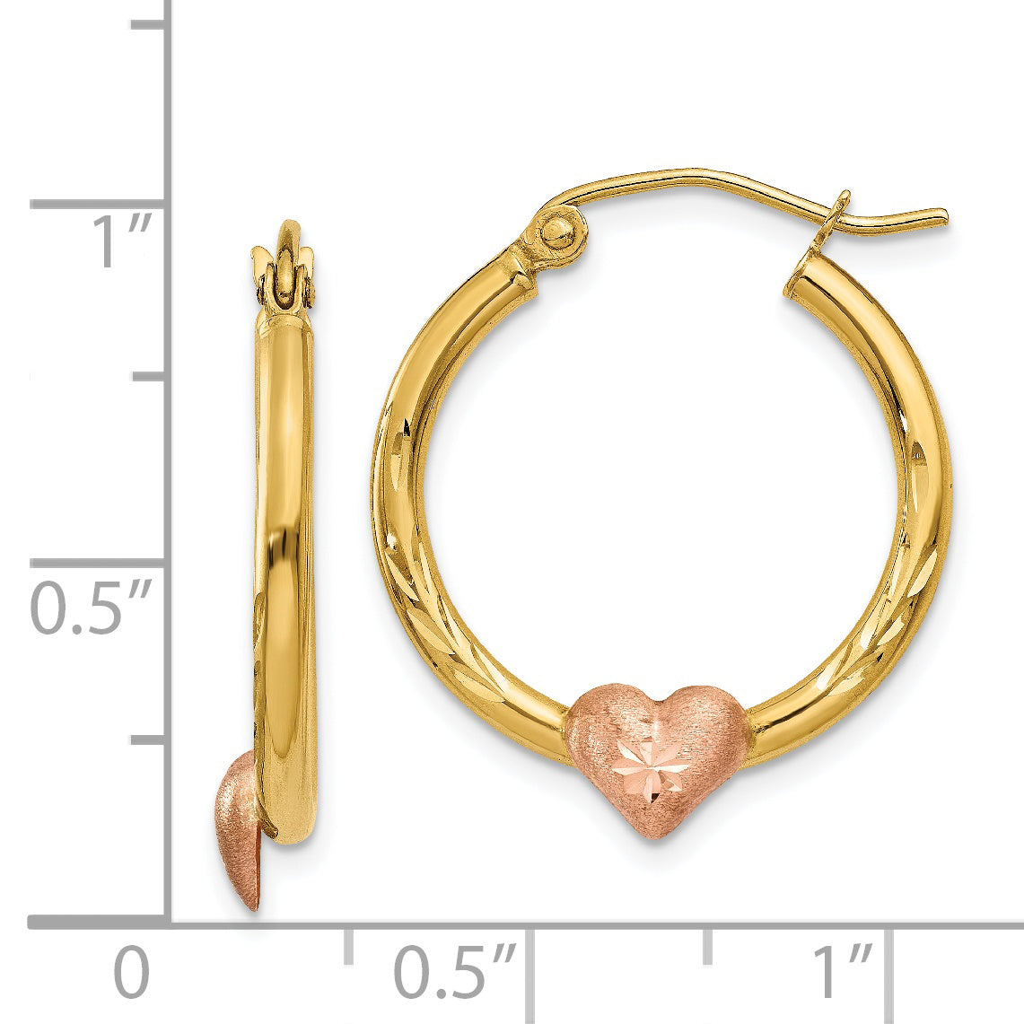 14K Two-Tone Yellow & Rose Gold Heart Hoop Earrings