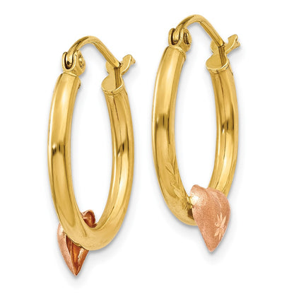 14K Two-Tone Yellow & Rose Gold Heart D/C Hoop Earrings