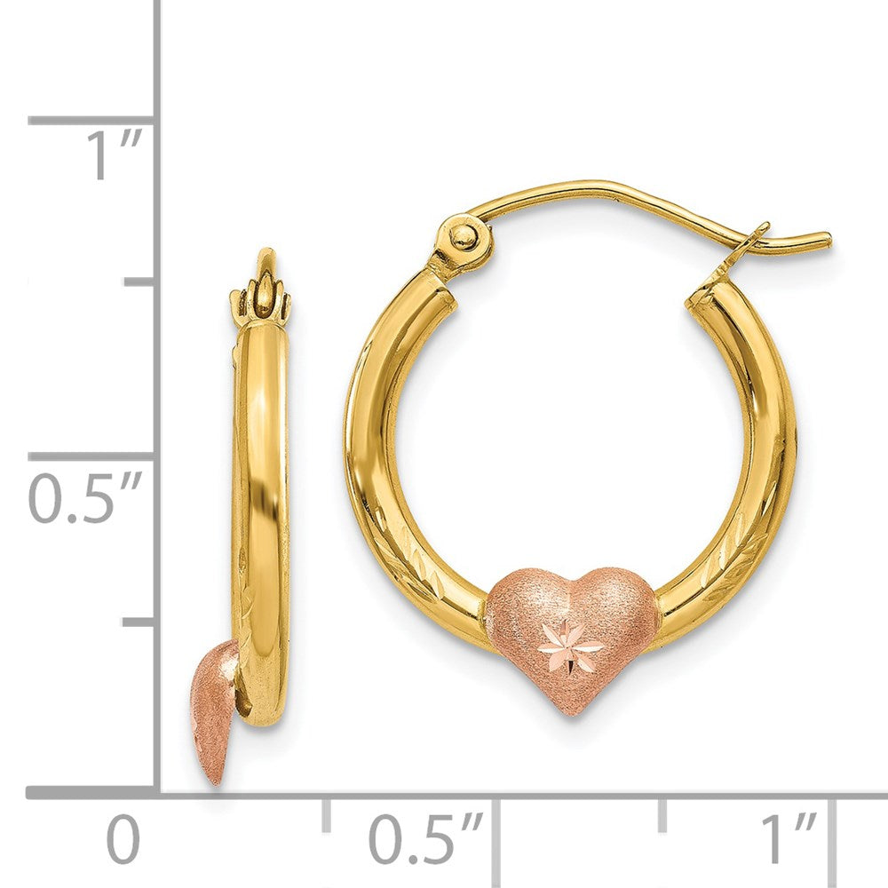14K Two-Tone Yellow & Rose Gold Heart D/C Hoop Earrings