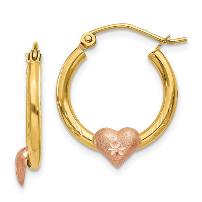 14K Two-Tone Yellow & Rose Gold Heart D/C Hoop Earrings