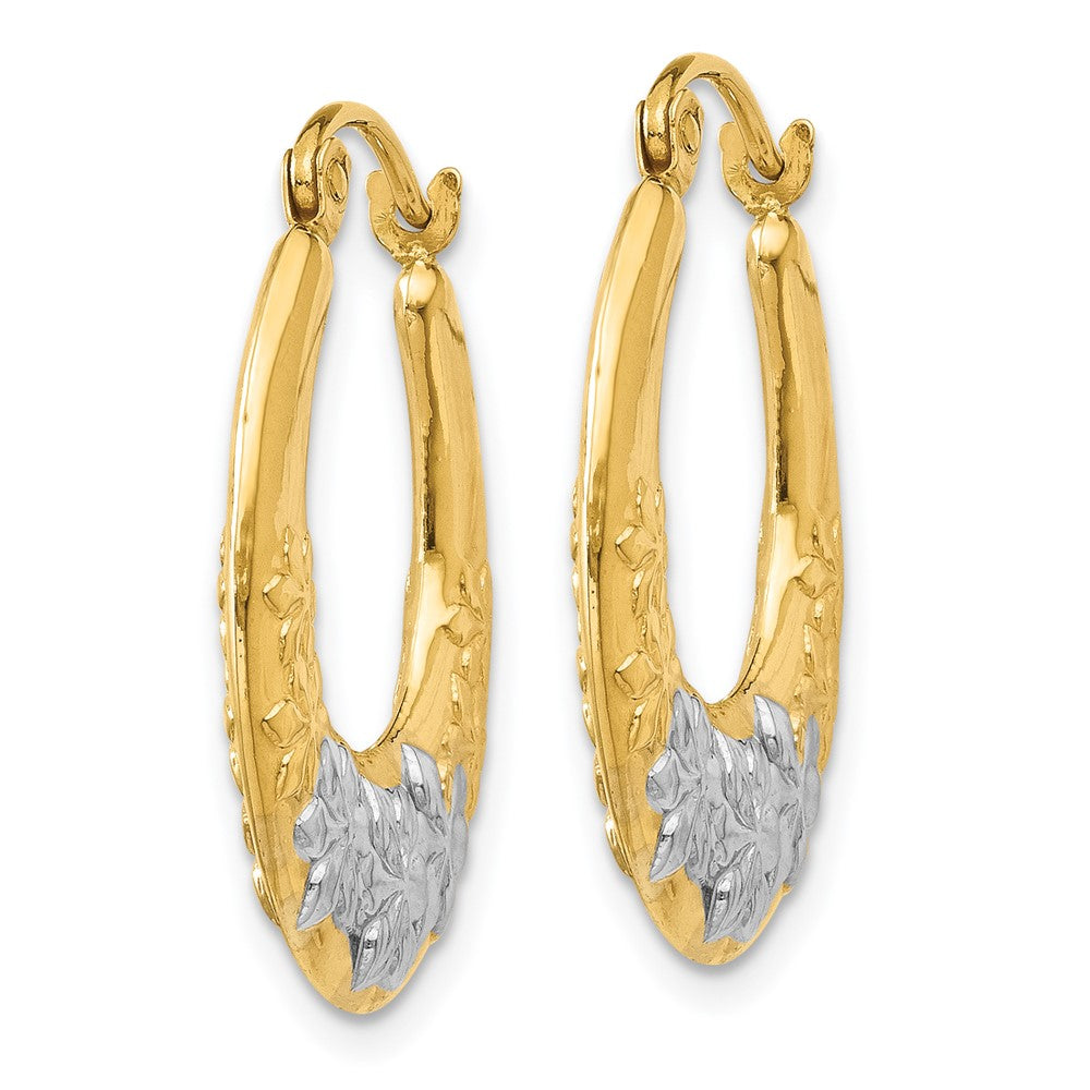 14K Yellow & Rhodium Hollow Flowers Hoop Earrings
