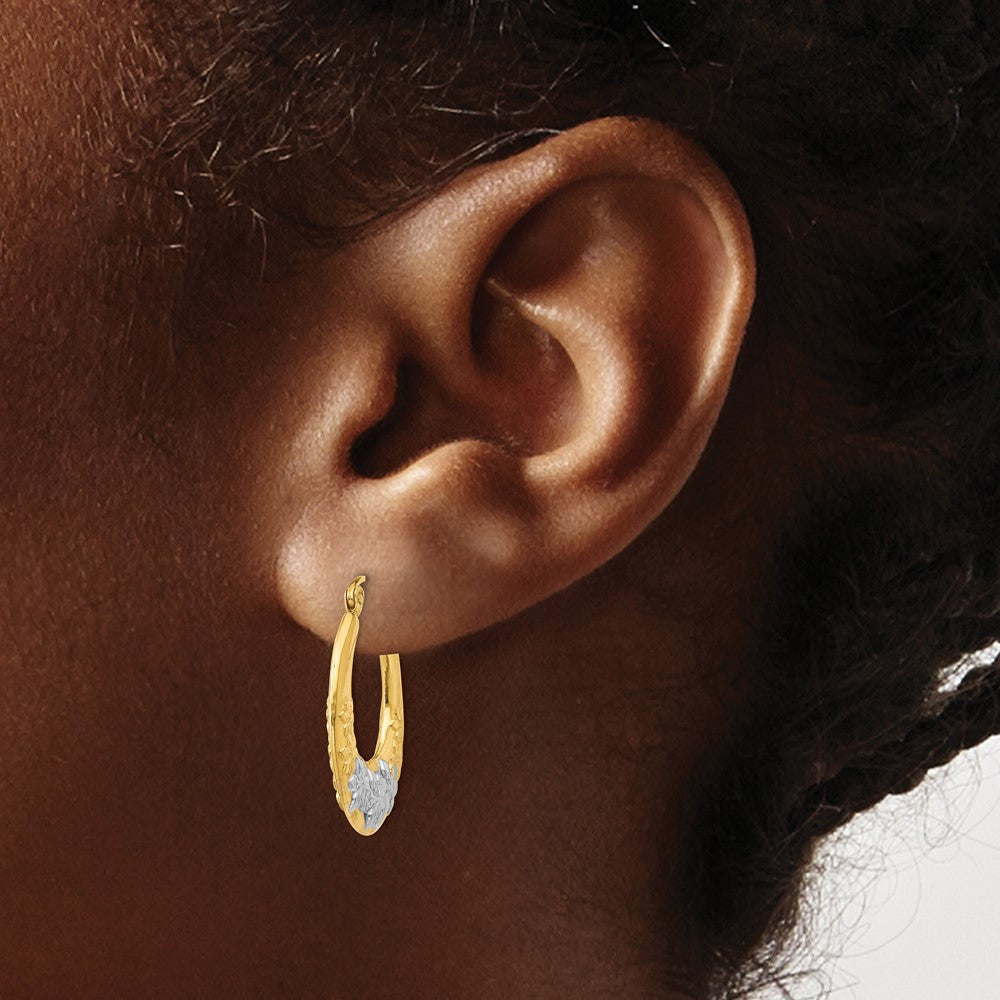 14K Yellow & Rhodium Hollow Flowers Hoop Earrings