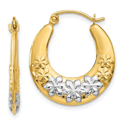 14K Yellow & Rhodium Hollow Flowers Hoop Earrings