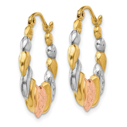 14K Yellow & Rhodium White And Rose Scalloped Heart Hoop Earrings