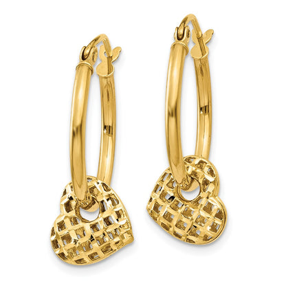 14K Yellow Gold Moveable Heart Hoop Earrings