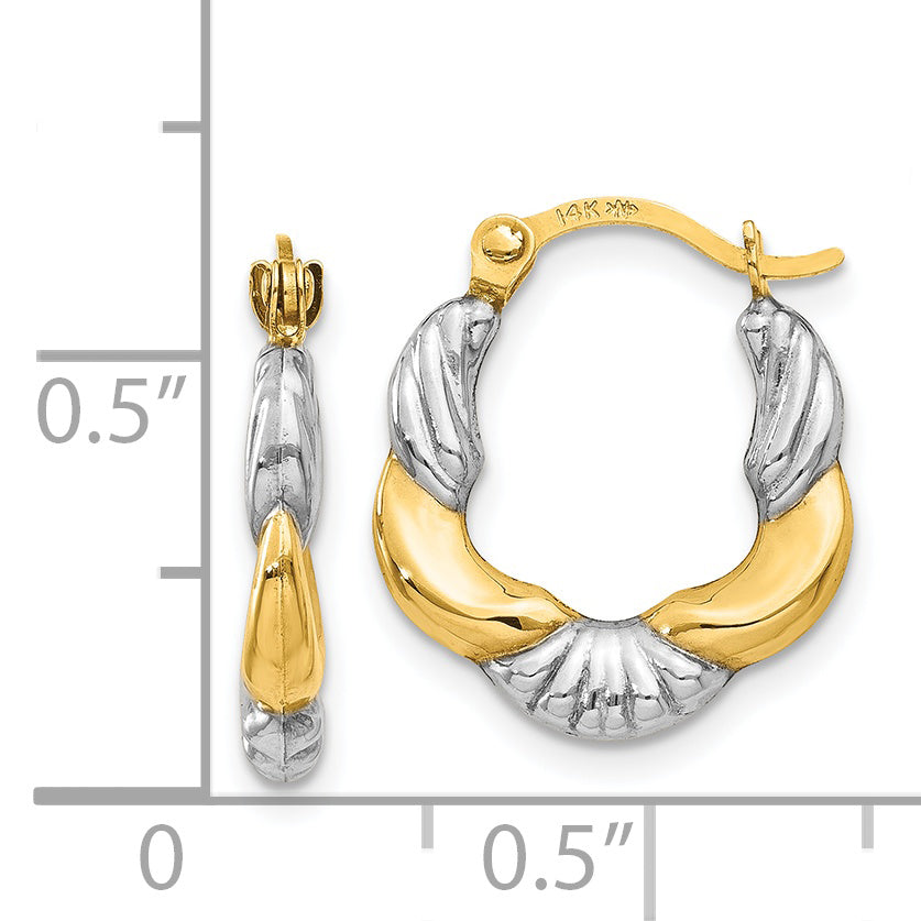 14K Yellow & Rhodium Hollow Scalloped Hoop Earrings