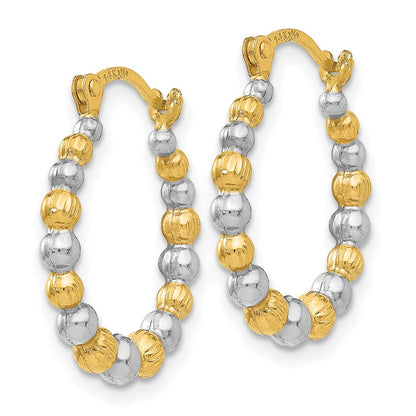 14K Yellow & Rhodium Beaded Hoop Earrings