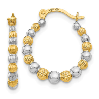 14K Yellow & Rhodium Beaded Hoop Earrings