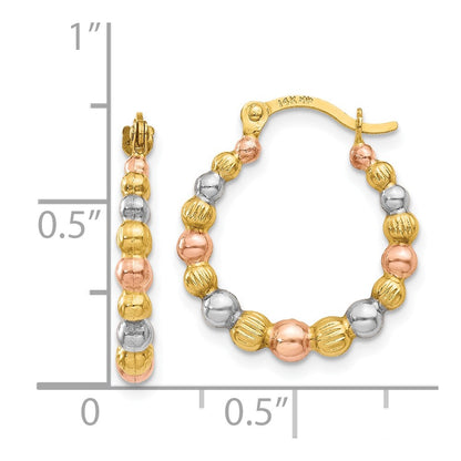 14K Yellow & Rhodium White And Rose Beaded Hoop Earrings
