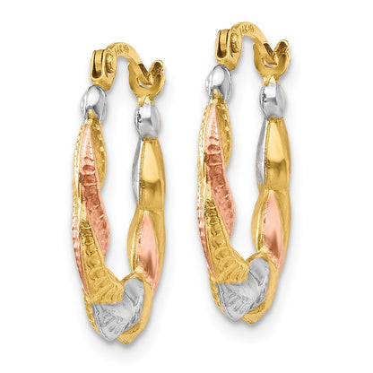 14K Yellow & Rhodium White And Rose Hollow Scalloped Hoop Earrings