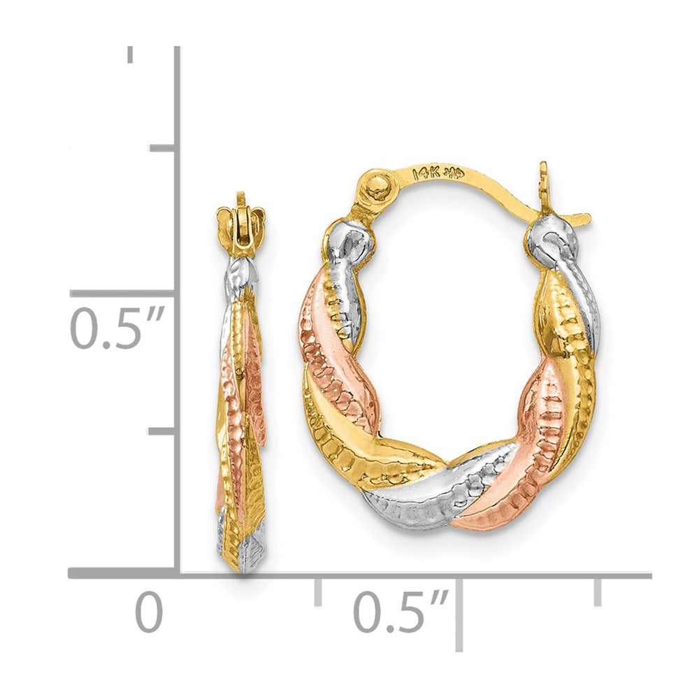 14K Yellow & Rhodium White And Rose Hollow Scalloped Hoop Earrings