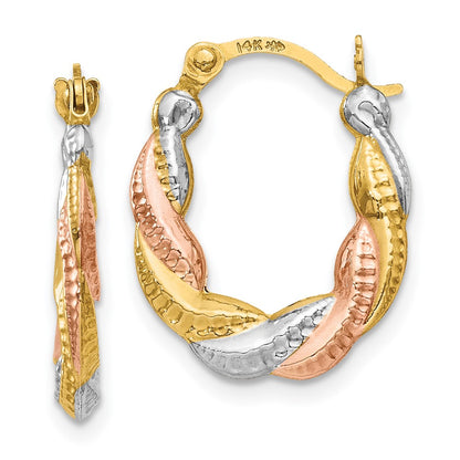 14K Yellow & Rhodium White And Rose Hollow Scalloped Hoop Earrings