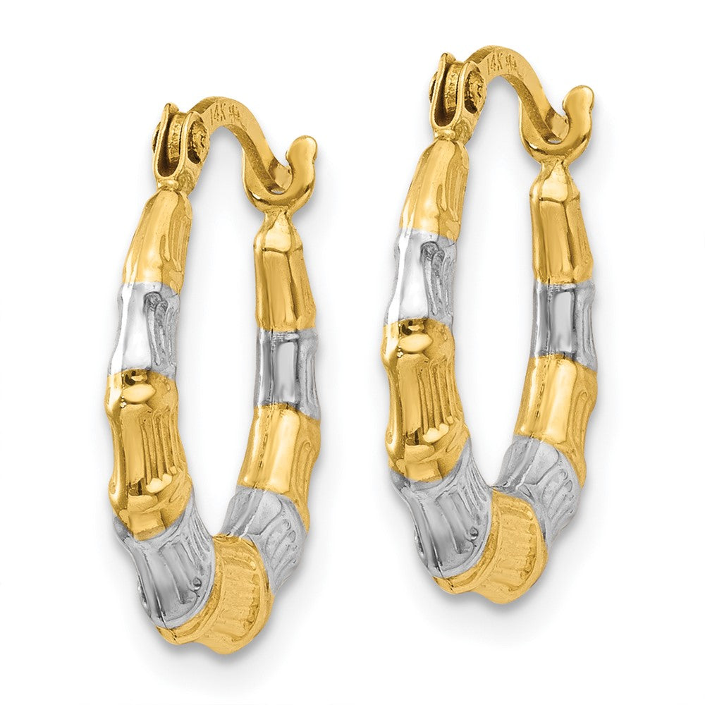 14K Yellow & Rhodium Hollow Bamboo Hoop Earrings