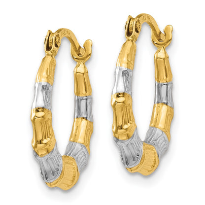 14K Yellow & Rhodium Hollow Bamboo Hoop Earrings