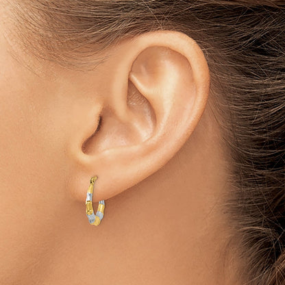 14K Yellow & Rhodium Hollow Bamboo Hoop Earrings