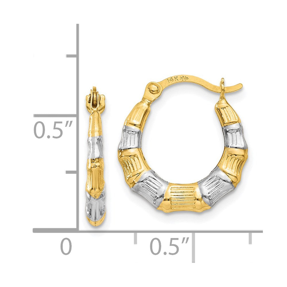 14K Yellow & Rhodium Hollow Bamboo Hoop Earrings
