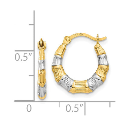 14K Yellow & Rhodium Hollow Bamboo Hoop Earrings