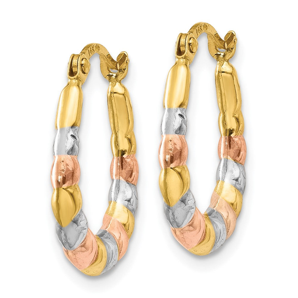 14K Yellow & Rhodium White And Rose Hollow Scalloped Hoop Earrings