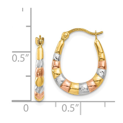 14K Yellow & Rhodium White And Rose Hollow Scalloped Hoop Earrings
