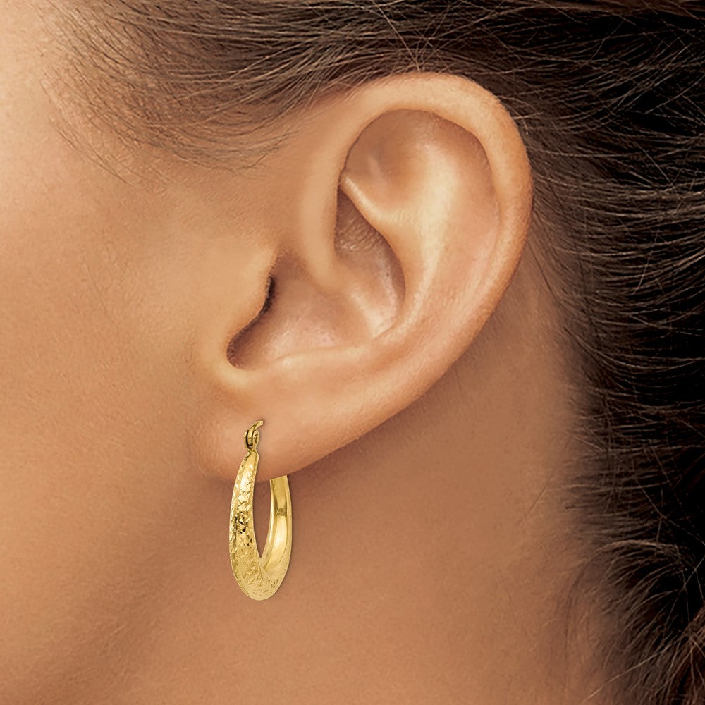 14K Yellow Gold Diamond Cut Hollow Hoop Earrings