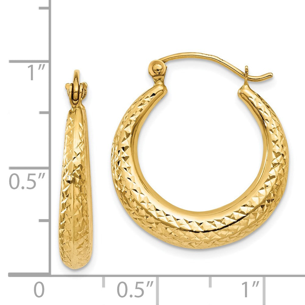 14K Yellow Gold Diamond Cut Hollow Hoop Earrings