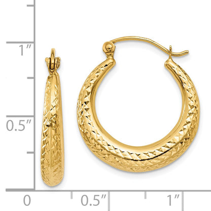 14K Yellow Gold Diamond Cut Hollow Hoop Earrings