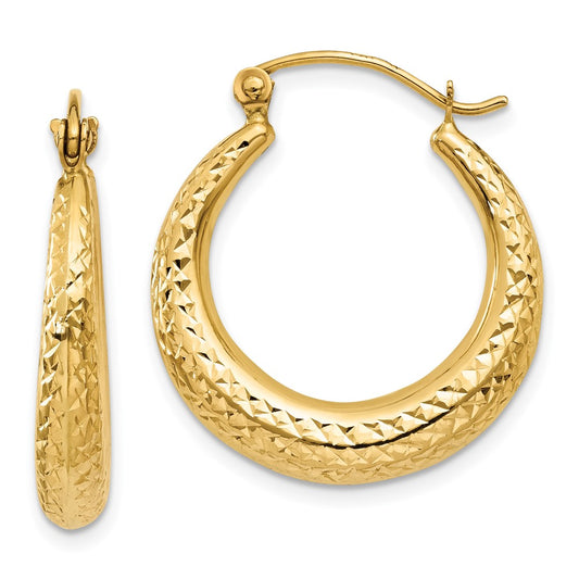 14K Yellow Gold Diamond Cut Hollow Hoop Earrings