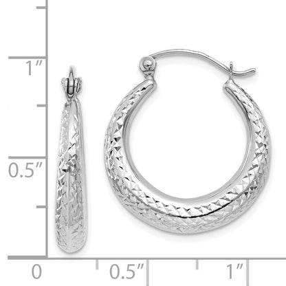 14K White Gold Diamond Cut Hollow Hoop Earrings