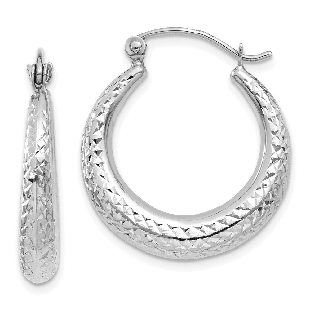 14K White Gold Diamond Cut Hollow Hoop Earrings