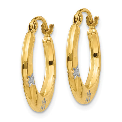 14K Yellow & Rhodium Flowers Hollow Hoop Earrings