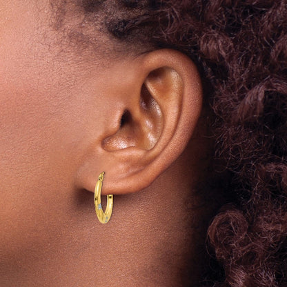 14K Yellow & Rhodium Flowers Hollow Hoop Earrings