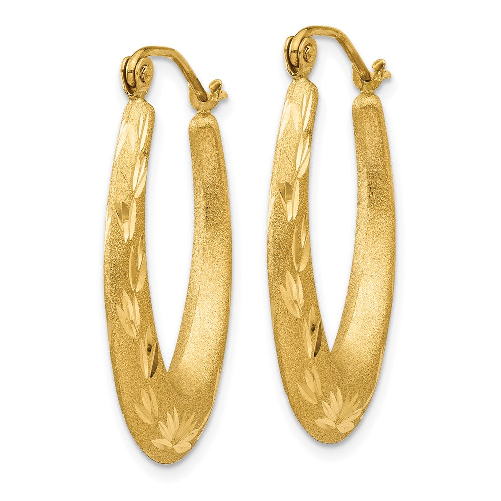 14K Yellow Gold Satin Diamond Cut Hollow Hoop Earrings