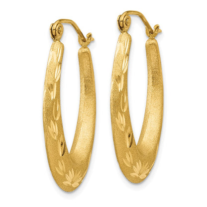 14K Yellow Gold Satin Diamond Cut Hollow Hoop Earrings