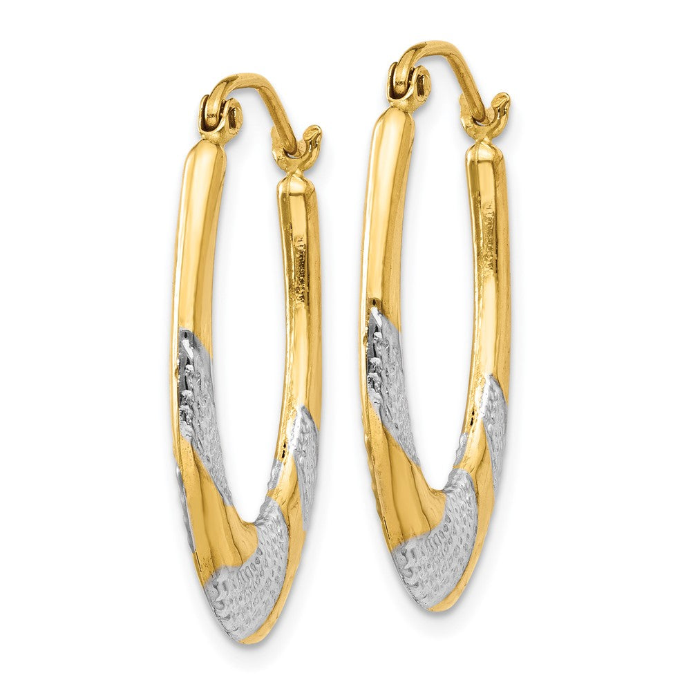 14K Yellow & Rhodium Hollow Oval Hoop Earrings