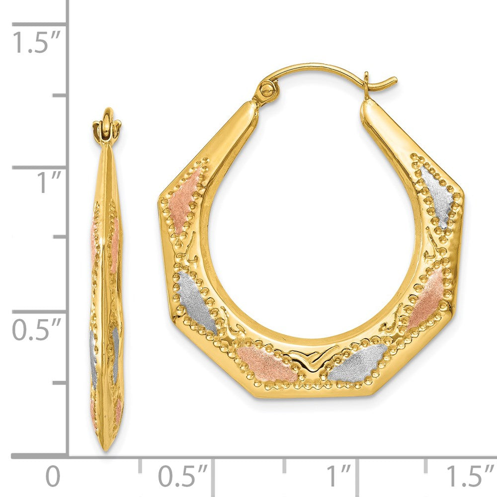 14K Yellow & Rhodium White And Rose Hollow Hoop Earrings