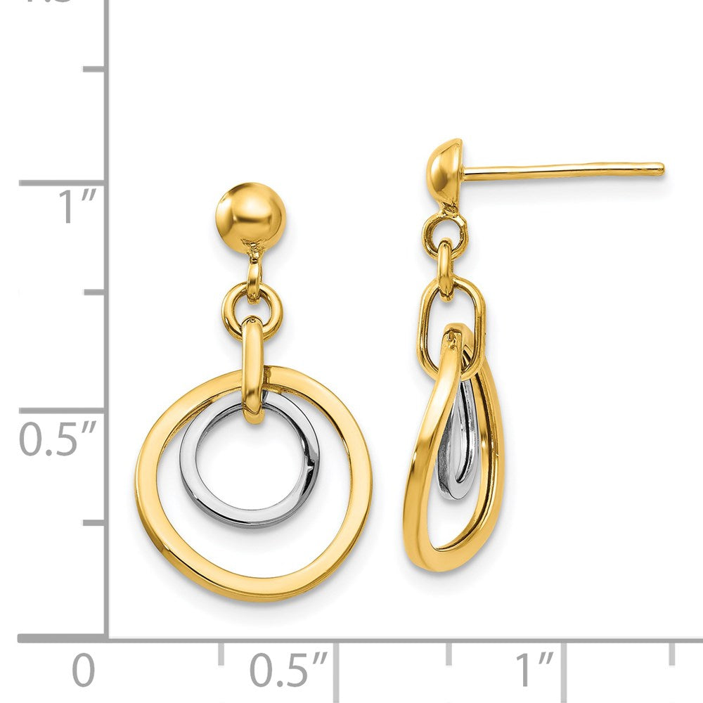 14K Two-Tone Circle Post Dangle Earrings